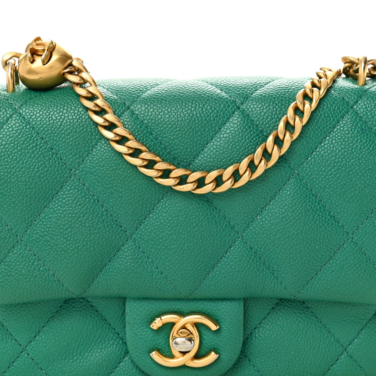 Chanel Caviar Quilted Sweetheart Flap Green 8 of 10