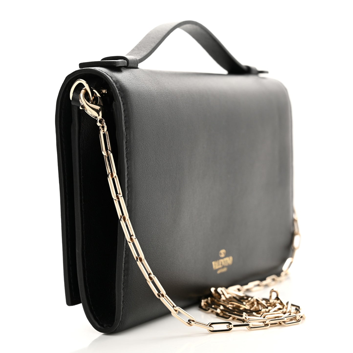 Smooth Calfskin Rockstud Heart Wallet On Chain Black Multicolor