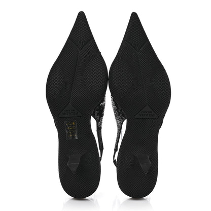 Prada Paillettes Logo Pointed Toe Slingback 45mm Pumps 37.5 Black 5 of 9