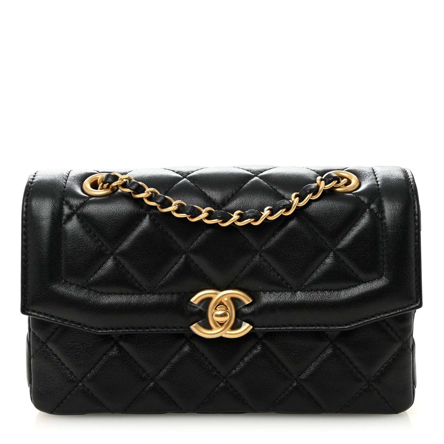 Shiny Lambskin Quilted Mini Flap Black