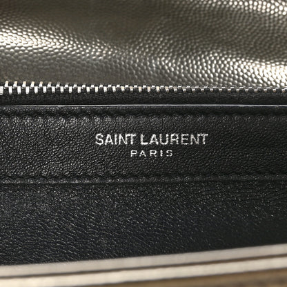 Saint Laurent Metallic Grain De Poudre Matelasse Chevron Monogram Envelope Chain Wallet Piombo 7 of 13