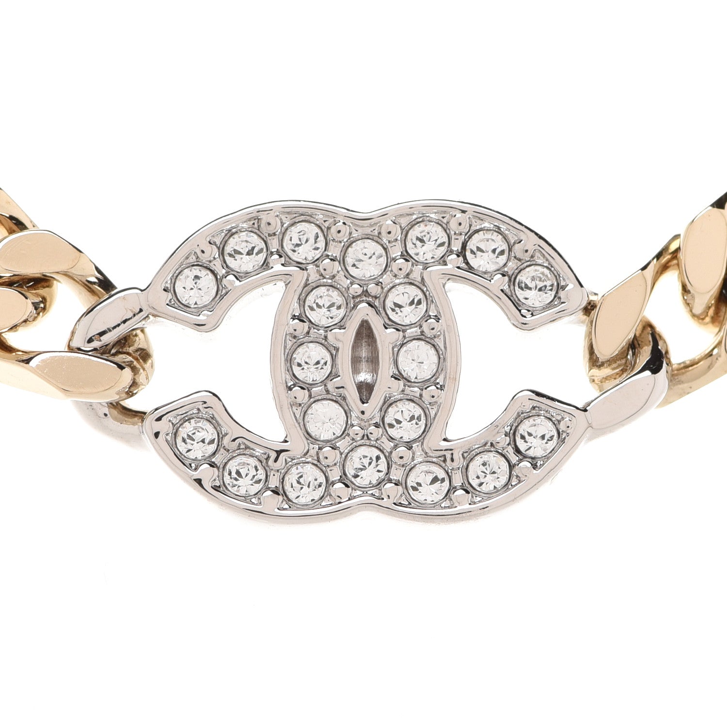Chanel Crystal Chain CC Link Choker Gold Silver 4 of 6