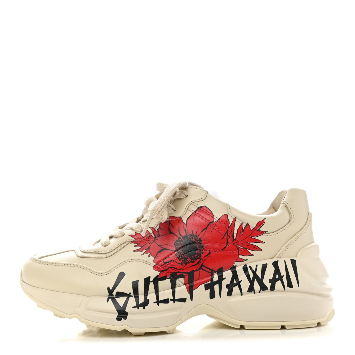 Gucci Calfskin Hawaii Print Womens Rhyton Sneakers 35.5 Ivory 1 of 9