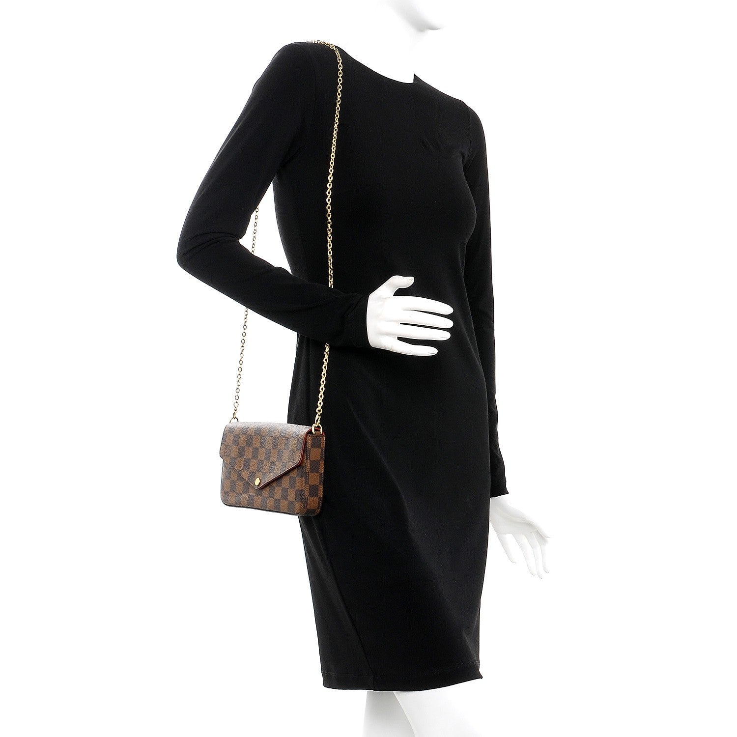 Louis Vuitton Damier Ebene Pochette Felicie Chain Wallet 2 of 8