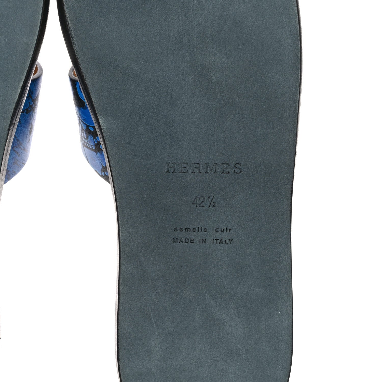 Hermes Calfskin Mens Peinture Fraiche Izmir Sandals 42.5 Bleu Electrique 13 of 16