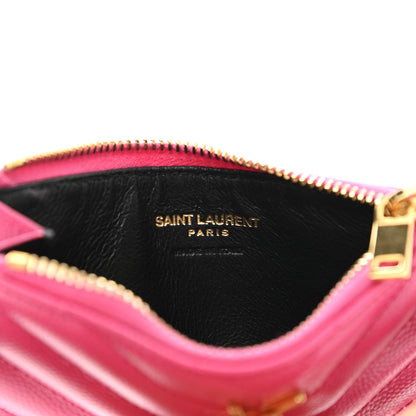 Saint Laurent Grain De Poudre Matelasse Chevron Monogram Fragments Zippered Card Case Fresh Fuxia 7 of 8