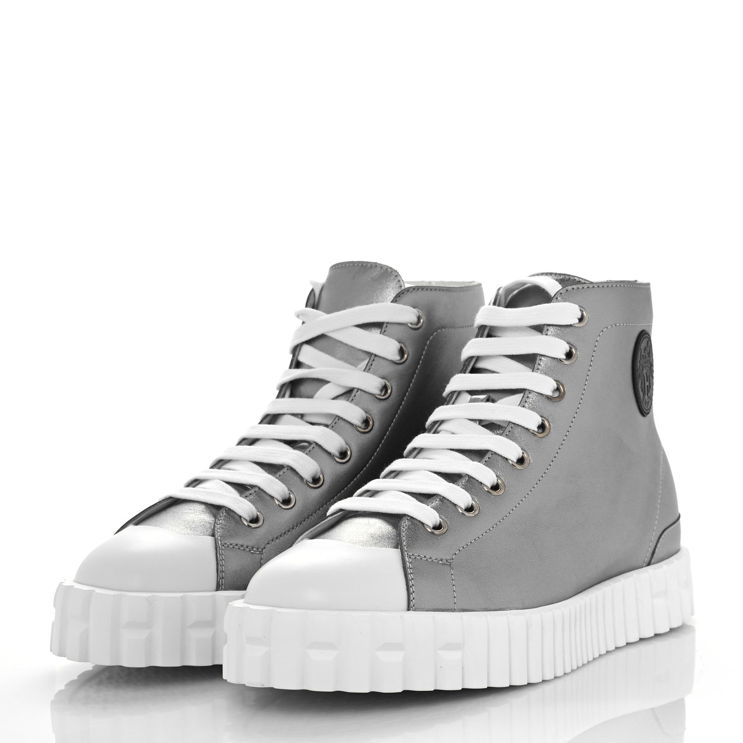 Metallic Calfskin Womens Climb Sneakers 37 Gris Argente Vieilli