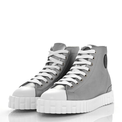 Hermes Metallic Calfskin Womens Climb Sneakers 37 Gris Argente Vieilli 3 of 9