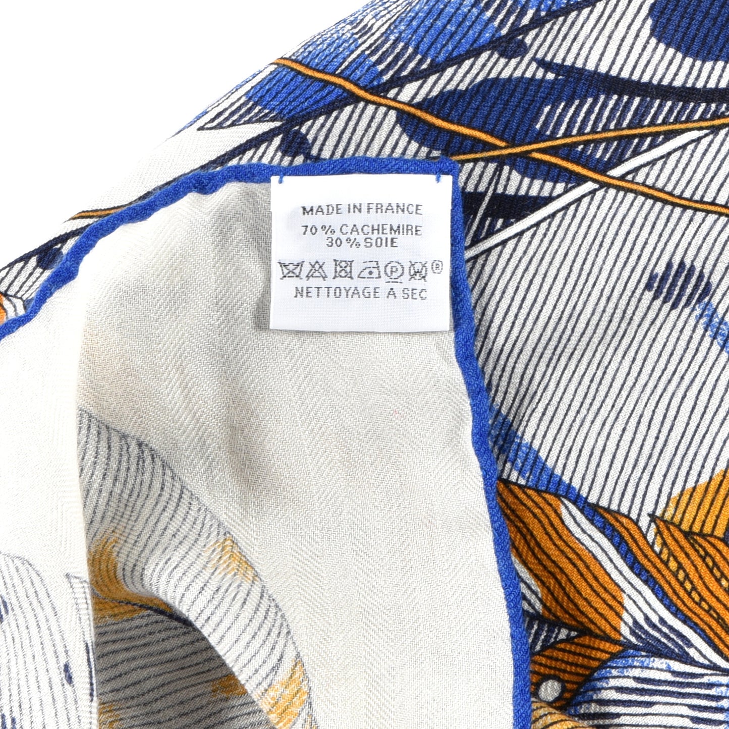 Cashmere Silk Plumes En Fete Shawl 140 White Bleu Gold