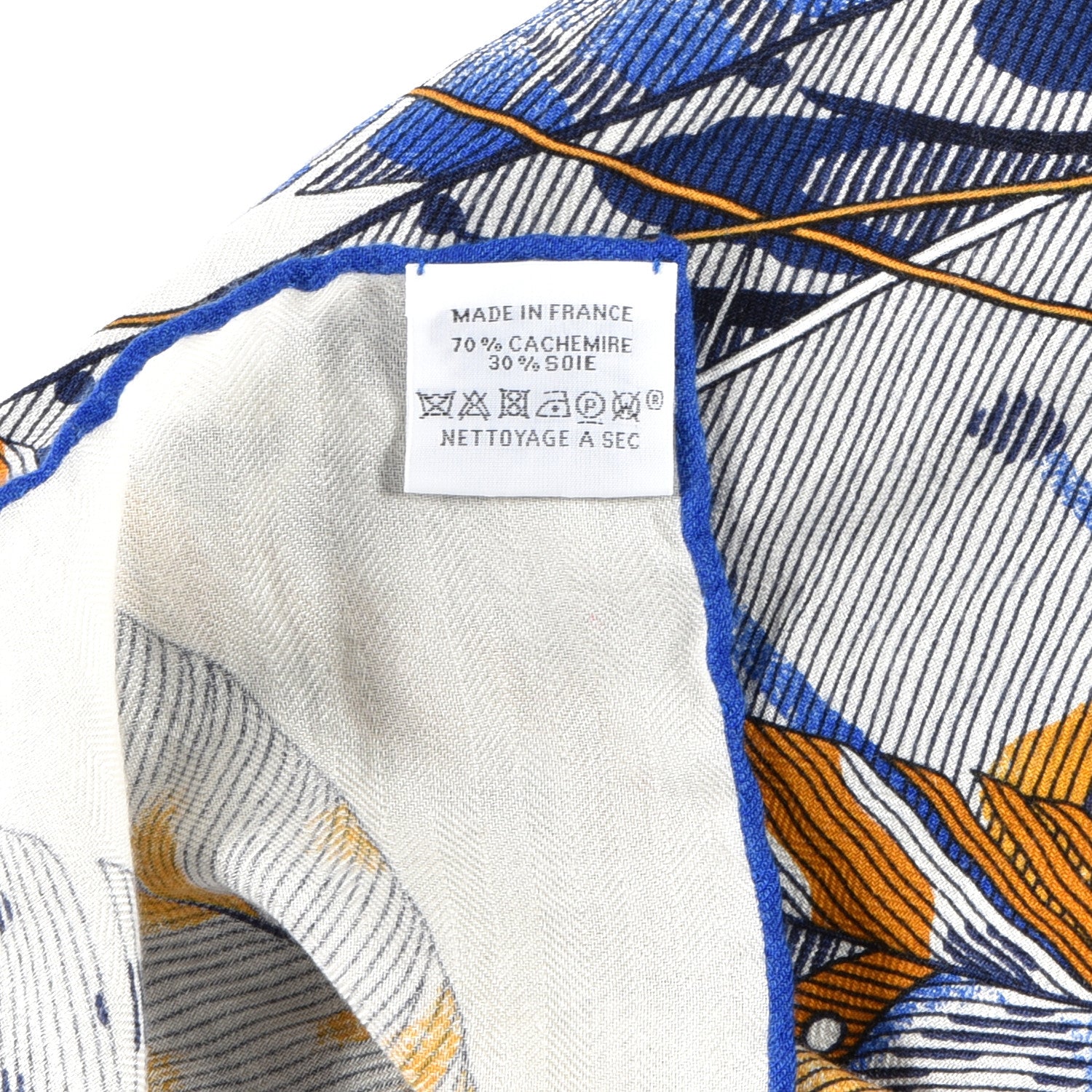 Hermes Cashmere Silk Plumes En Fete Shawl 140 White Bleu Gold 4 of 4