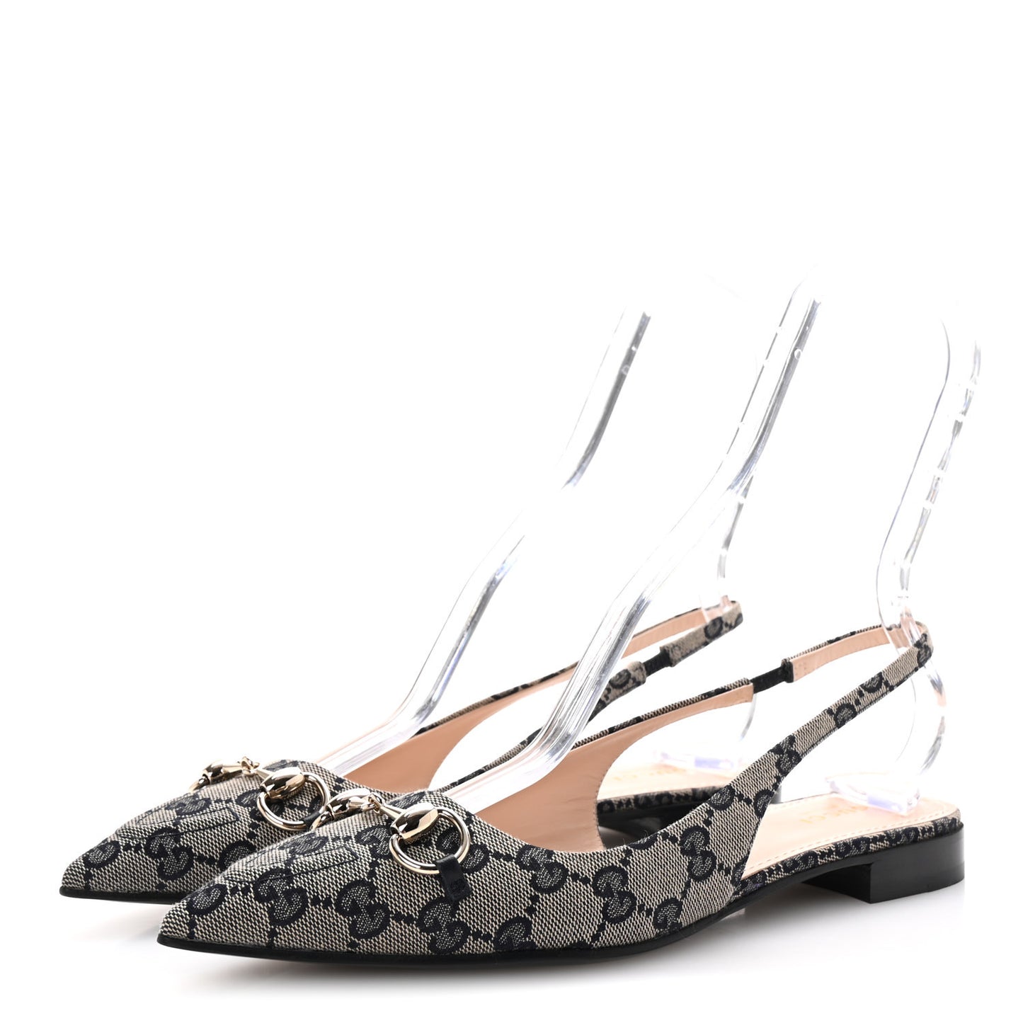Monogram Horsebit Womens Slingback Ballet Flat 38.5 Beige Blue
