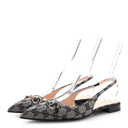 Gucci Monogram Horsebit Womens Slingback Ballet Flat 38.5 Beige Blue 4 of 10