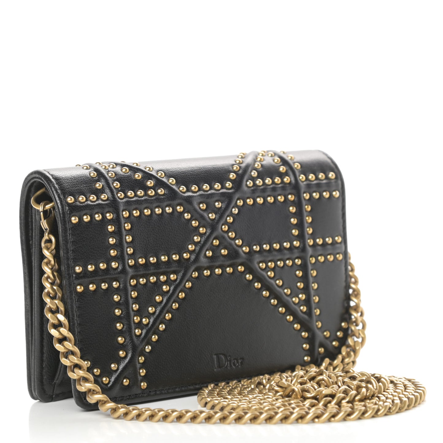 Lambskin Studded Micro Diorama Flap Bag Black