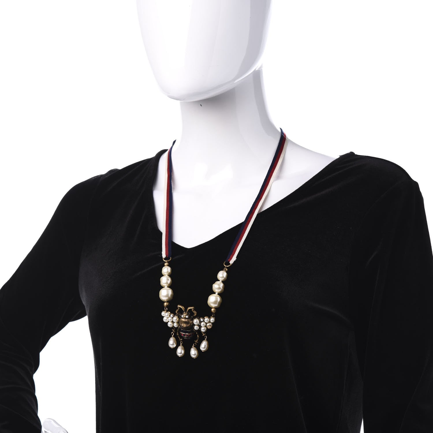 Gucci Crystal Pearl GG Sylvie Bee Necklace 2 of 7
