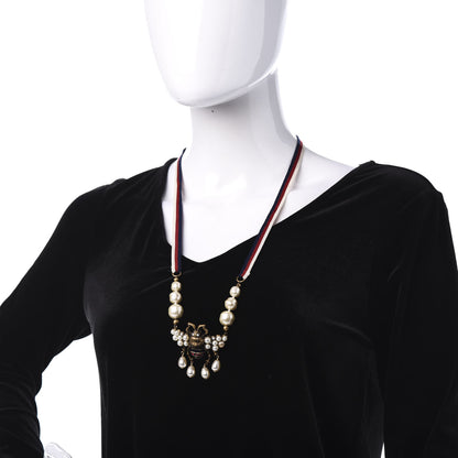 Gucci Crystal Pearl GG Sylvie Bee Necklace 2 of 7