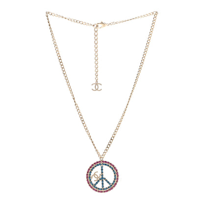 Chanel Metal Calfskin Chain Peace Sign CC Necklace Blue Purple Gold 3 of 7