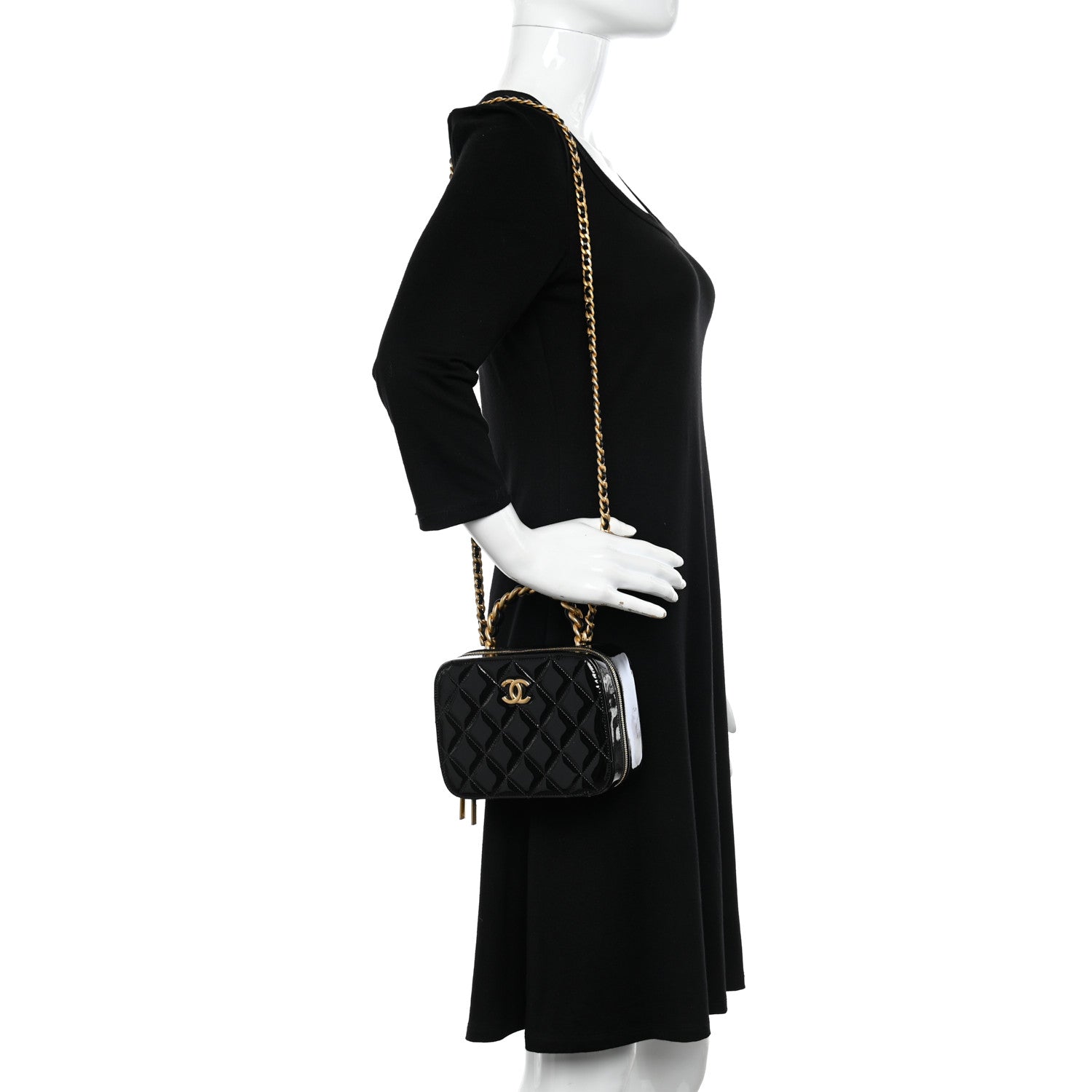 Chanel Patent Quilted Top Handle Small Vanity Case Black 2 of 9