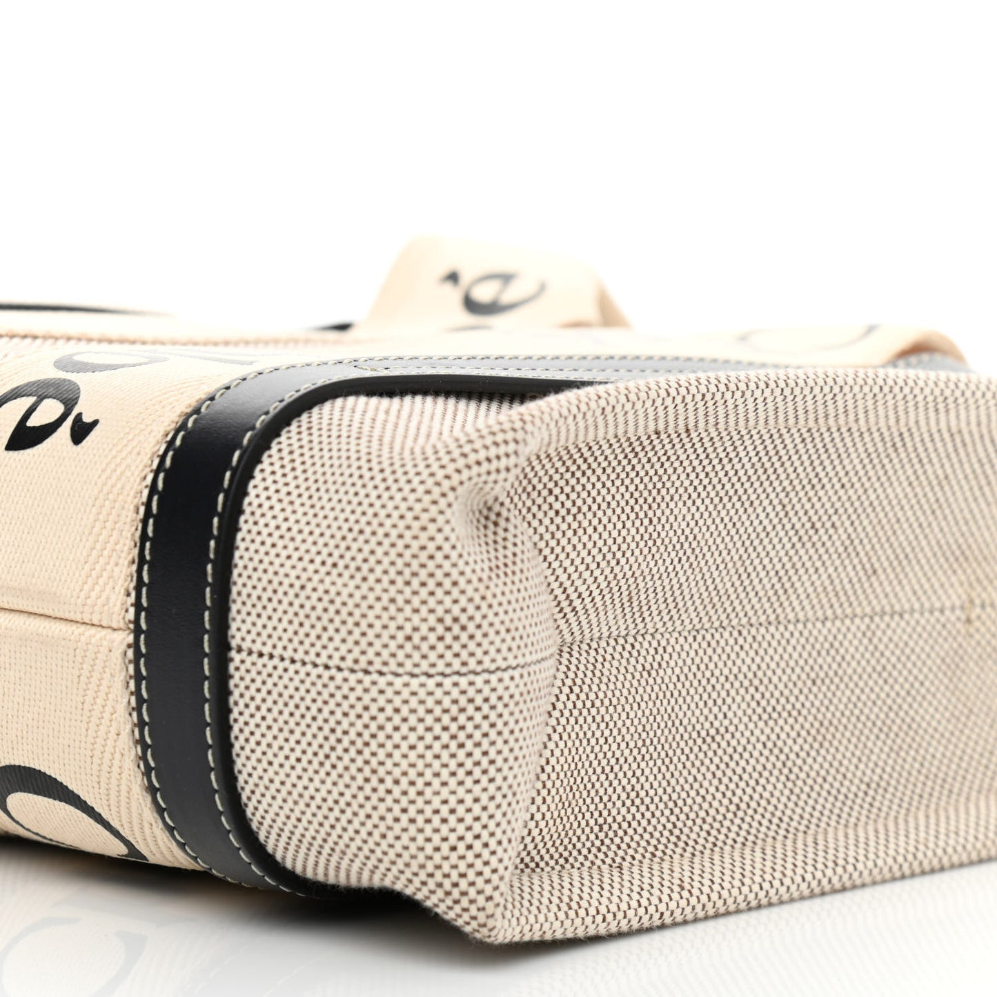 Cotton Calfskin Small Woody Ribbon Tote With Strap White Navy