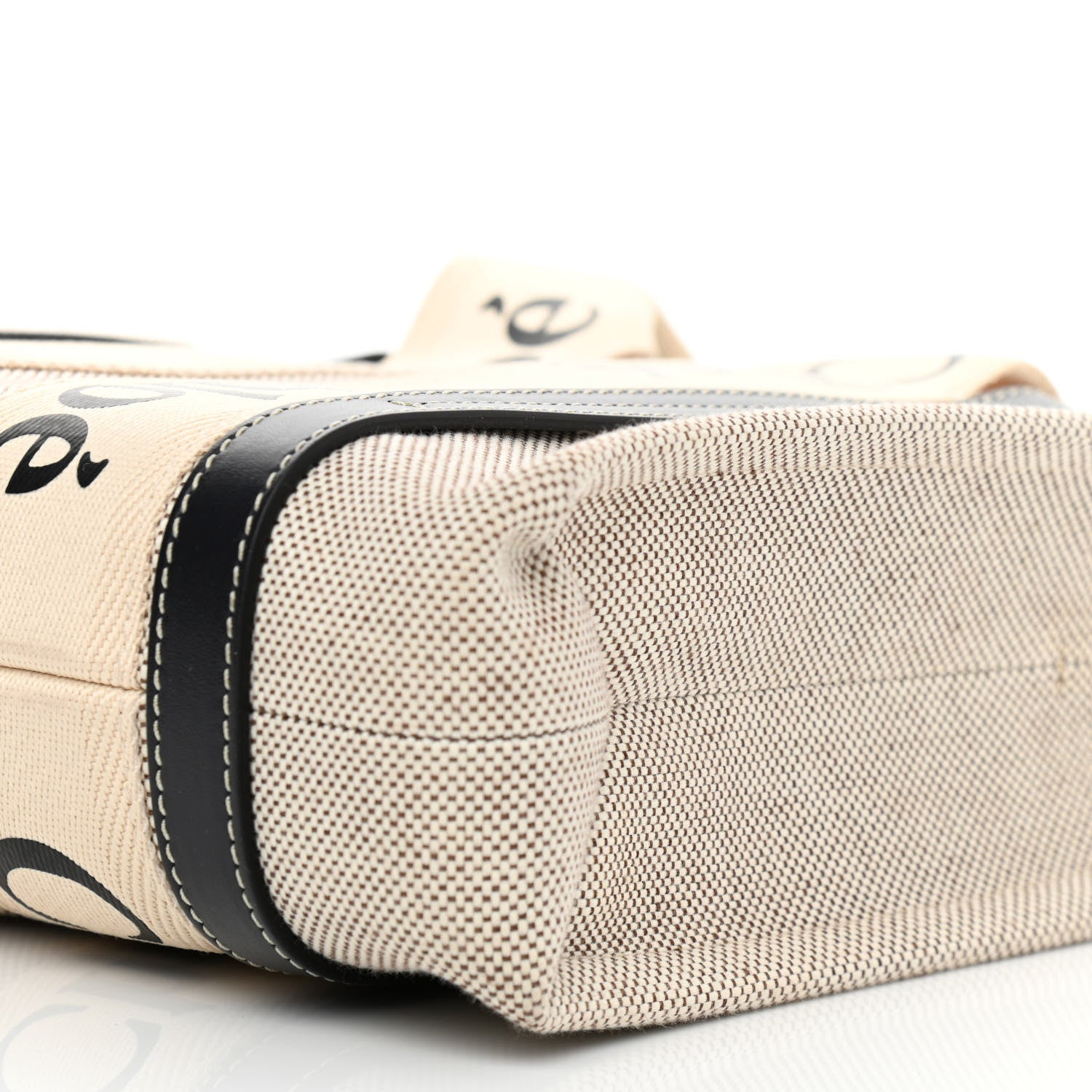 Chloe Cotton Calfskin Small Woody Ribbon Tote With Strap White Navy 11 of 11