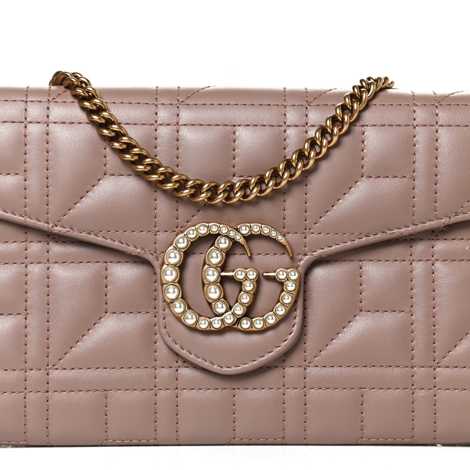 Gucci Calfskin Matelasse Mini Pearly GG Marmont Chain Wallet Porcelain Rose 10 of 11