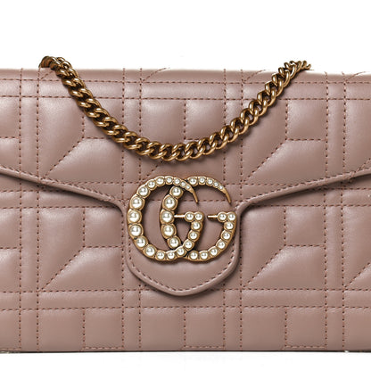Gucci Calfskin Matelasse Mini Pearly GG Marmont Chain Wallet Porcelain Rose 10 of 11