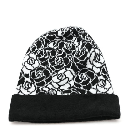 Chanel Cashmere CC Camellia Beanie Hat Black White 3 of 5