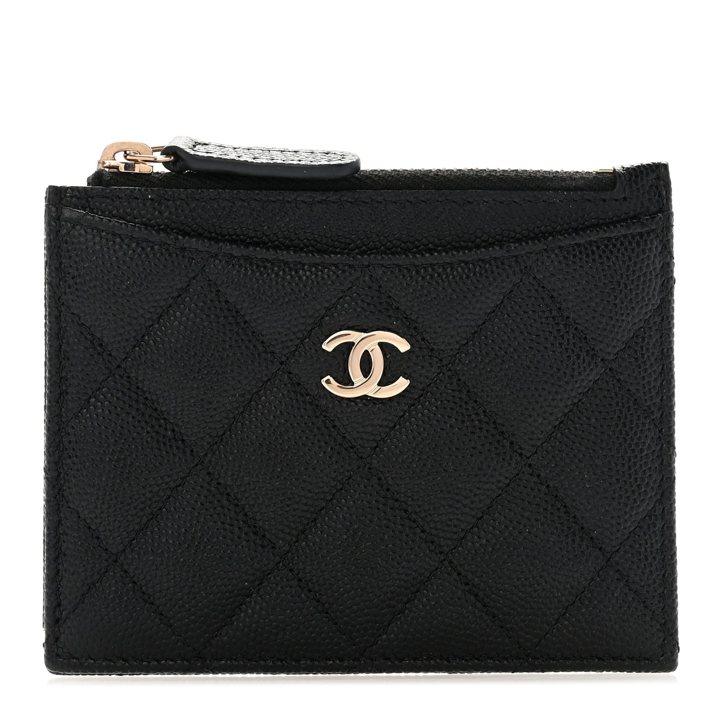 Caviar Quilted CC Zip Card Holder Black