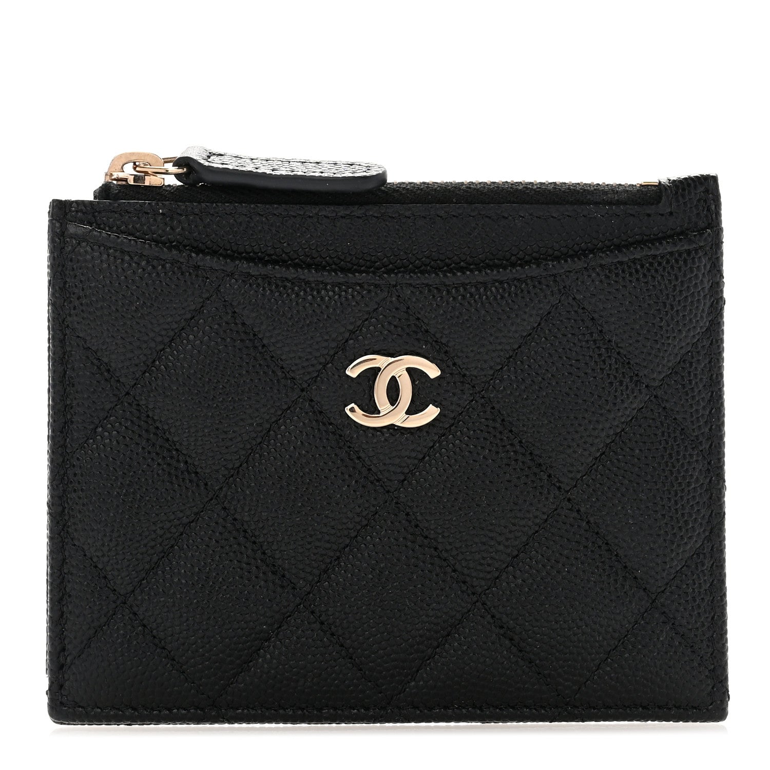 Chanel Caviar Quilted CC Zip Card Holder Black 1 of 8