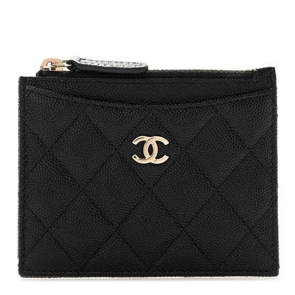 Chanel Caviar Quilted CC Zip Card Holder Black 1 of 8