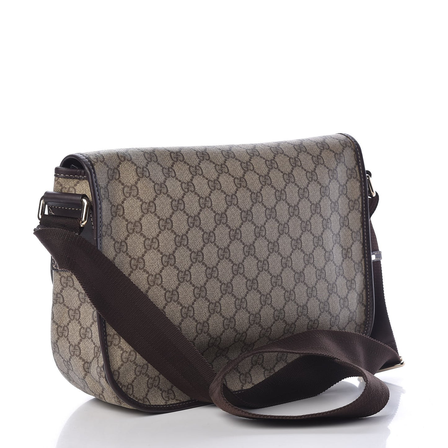 GG Plus Monogram Medium Double Buckle Flap Messenger Bag Beige Dark Brown