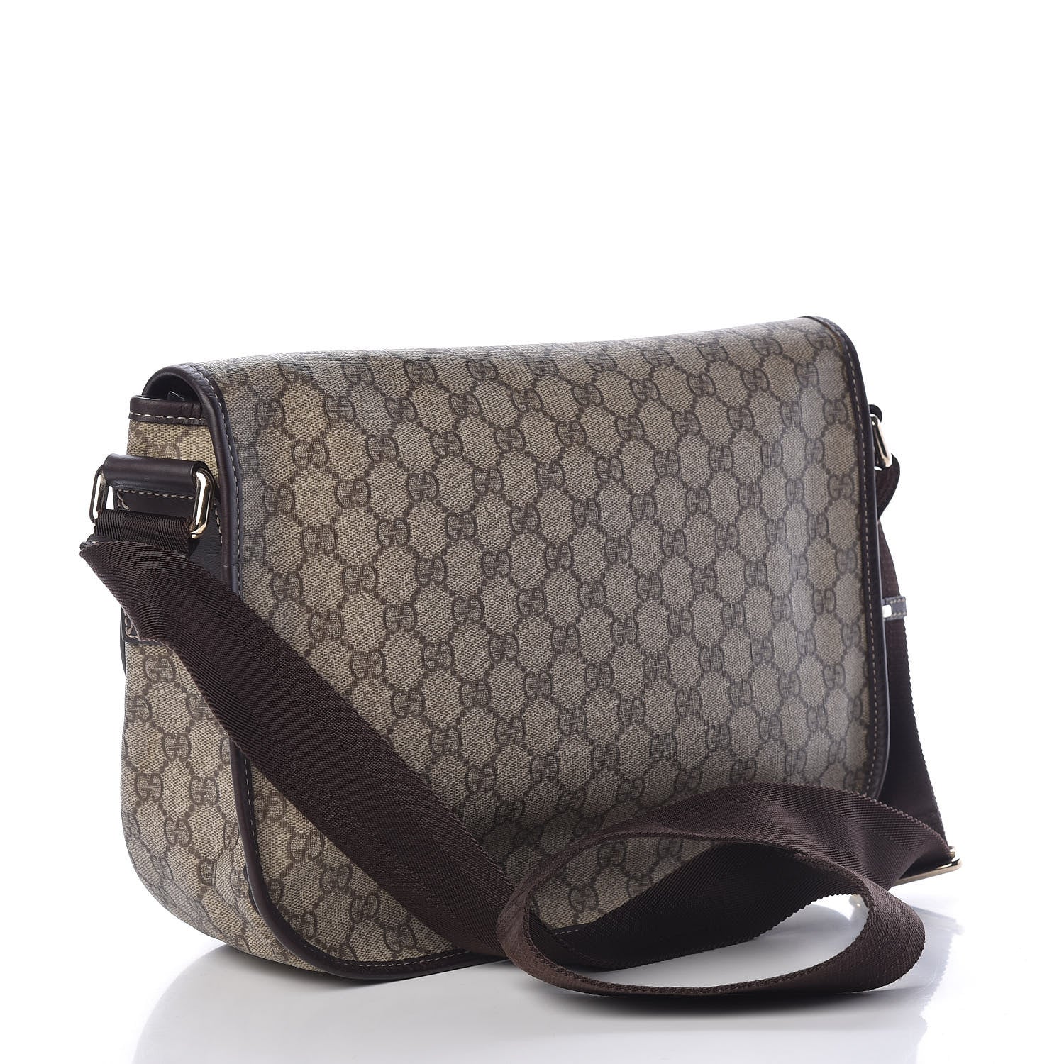 Gucci GG Plus Monogram Medium Double Buckle Flap Messenger Bag Beige Dark Brown 3 of 13