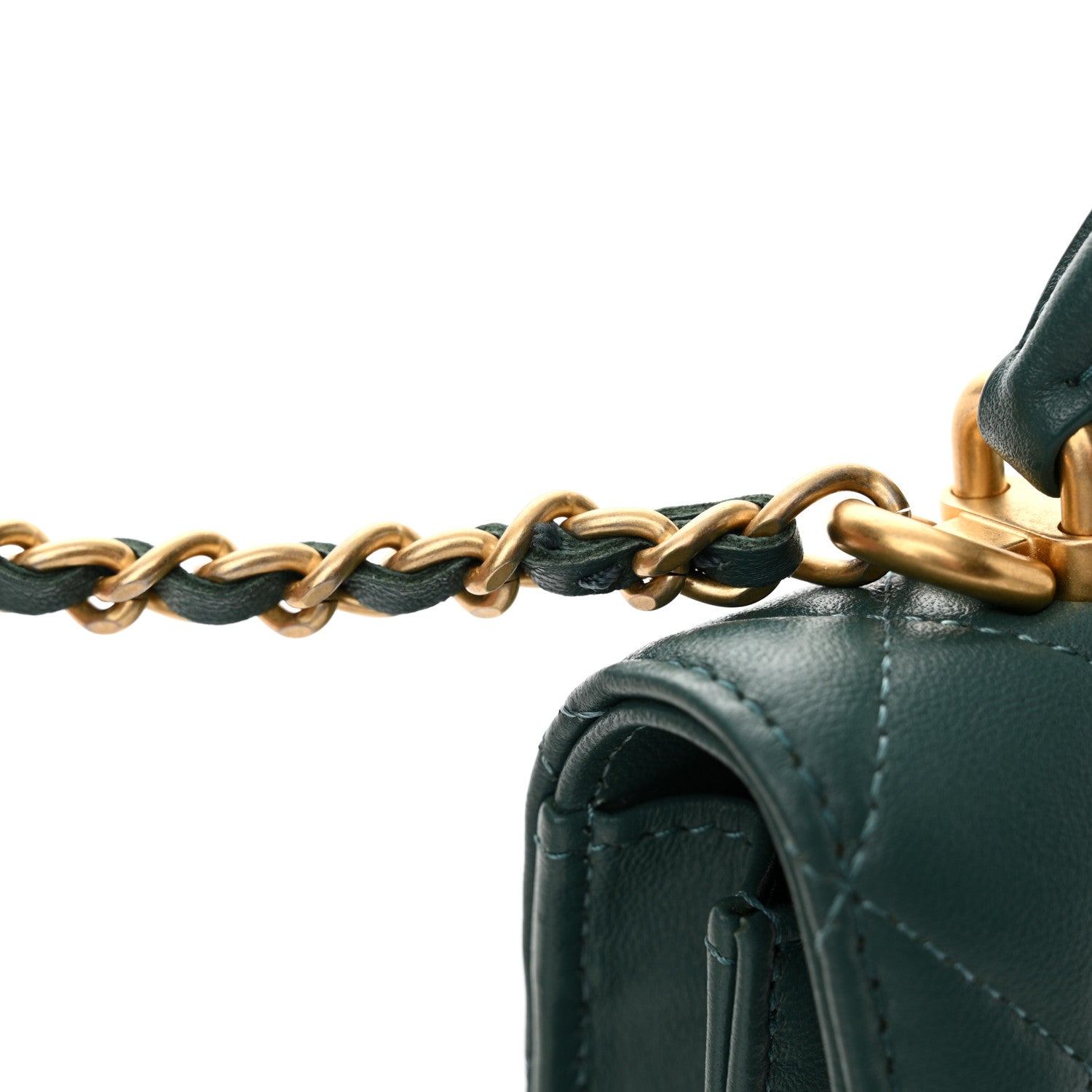 Chanel Lambskin Quilted Top Handle Flap Coin Purse With Chain Green 12 of 13