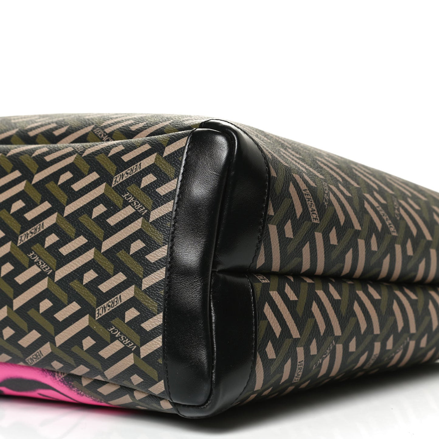 Canvas Calfskin Monogram La Greca Medusa Tote Black Khaki