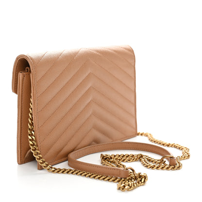 Saint Laurent Grain De Poudre Matelasse Chevron Monogram Envelope Chain Wallet Dune 3 of 10