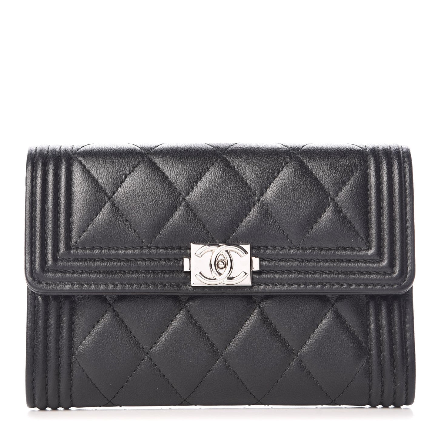 Calfskin Quilted Small Boy Flap Wallet Black