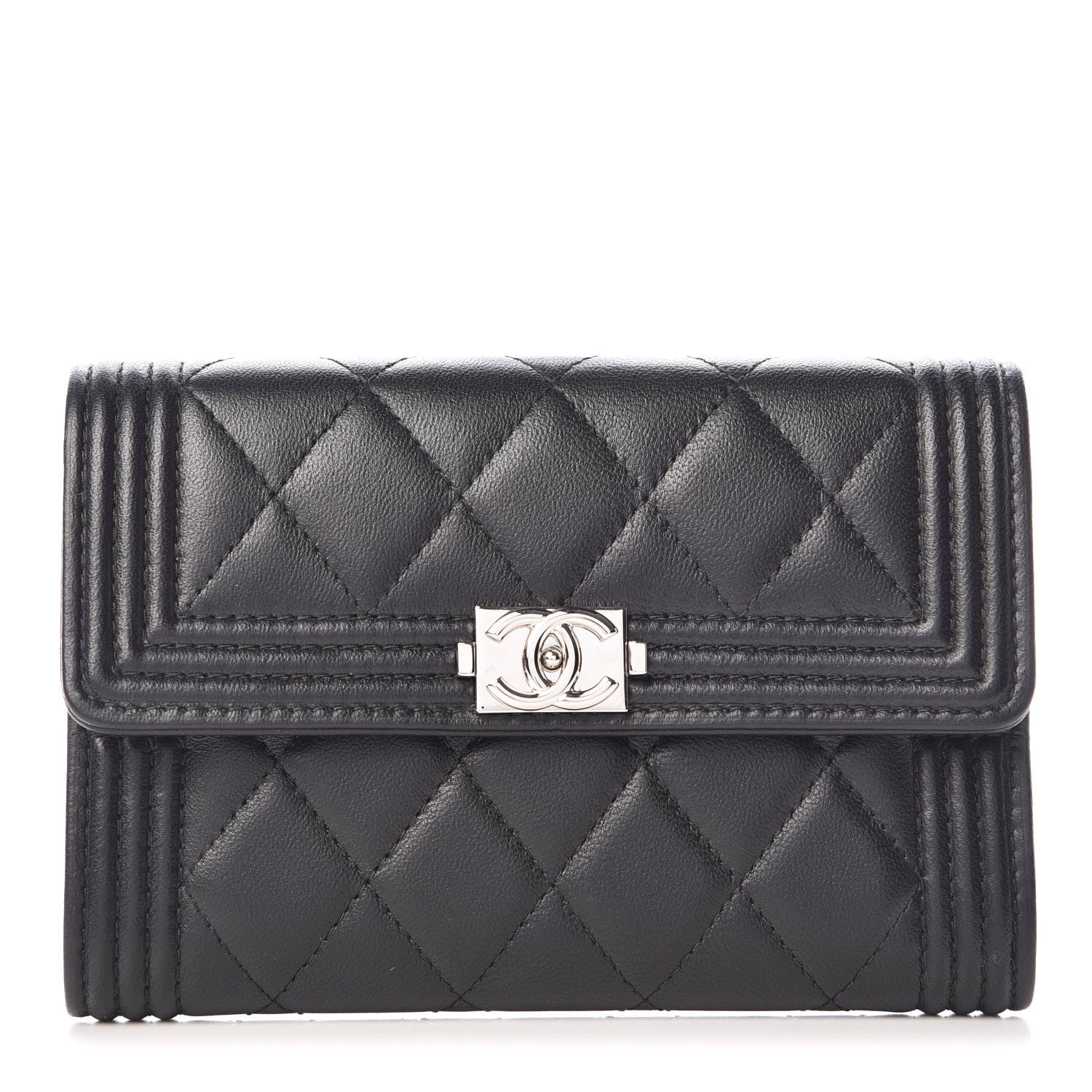Chanel Calfskin Quilted Small Boy Flap Wallet Black 1 of 9