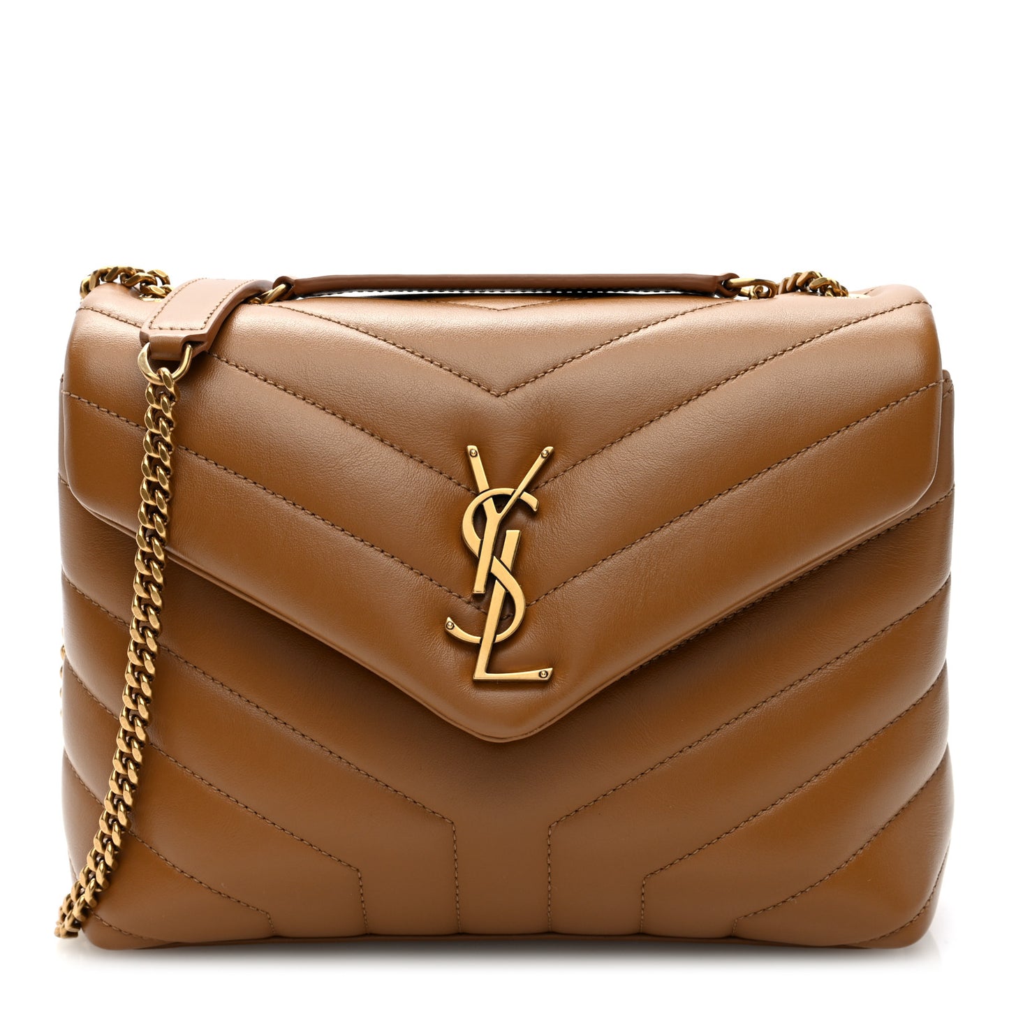 Calfskin Y Quilted Monogram Small Loulou Chain Satchel Dark Natural