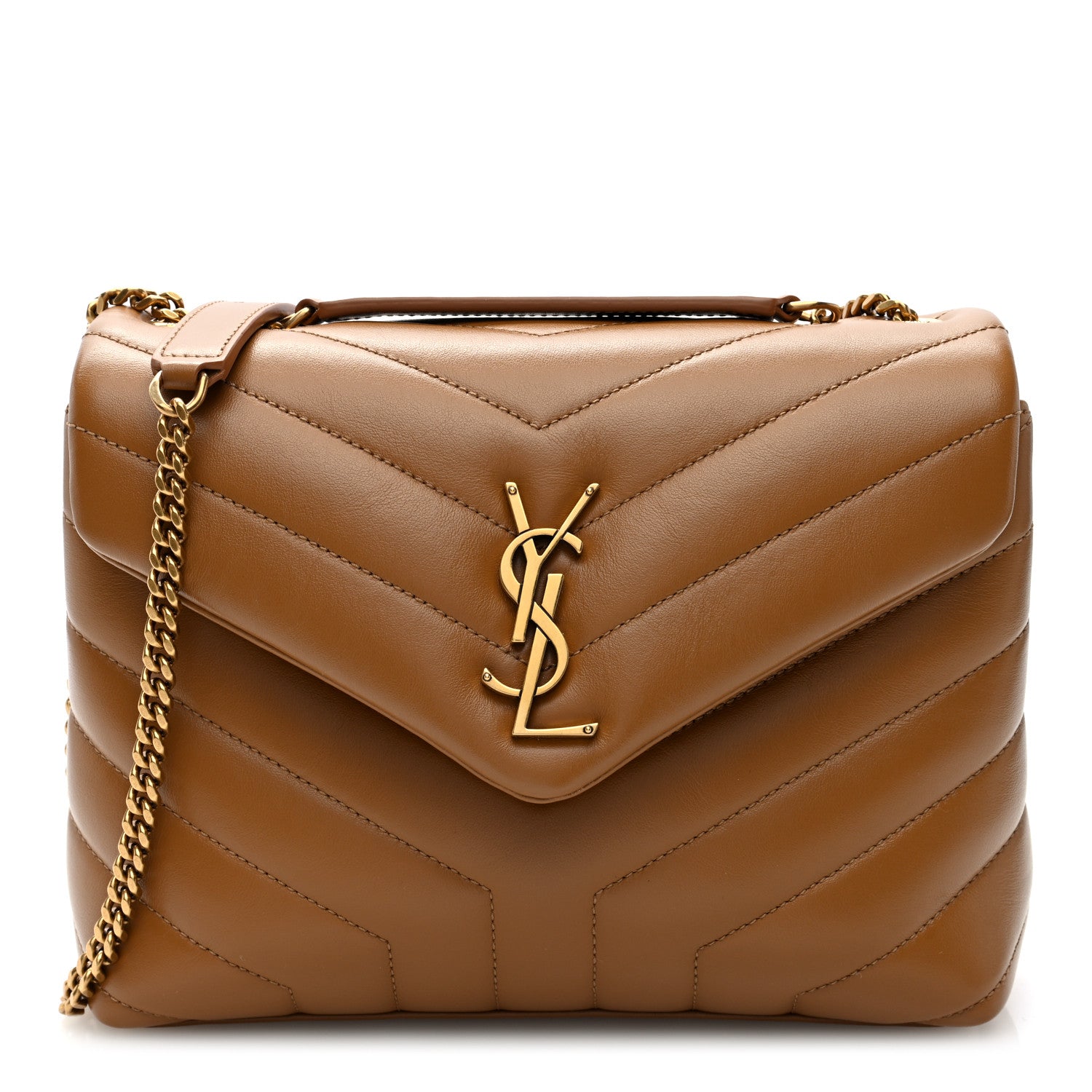 Saint Laurent Calfskin Y Quilted Monogram Small Loulou Chain Satchel Dark Natural 1 of 9