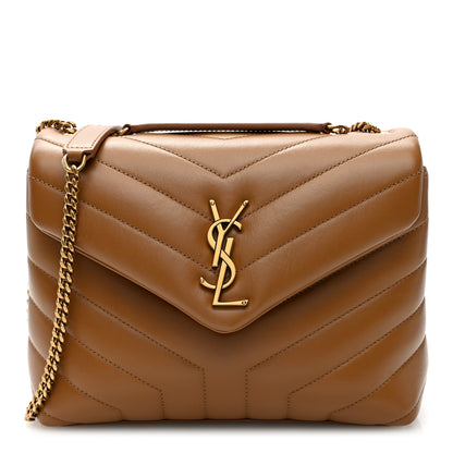 Saint Laurent Calfskin Y Quilted Monogram Small Loulou Chain Satchel Dark Natural 1 of 9