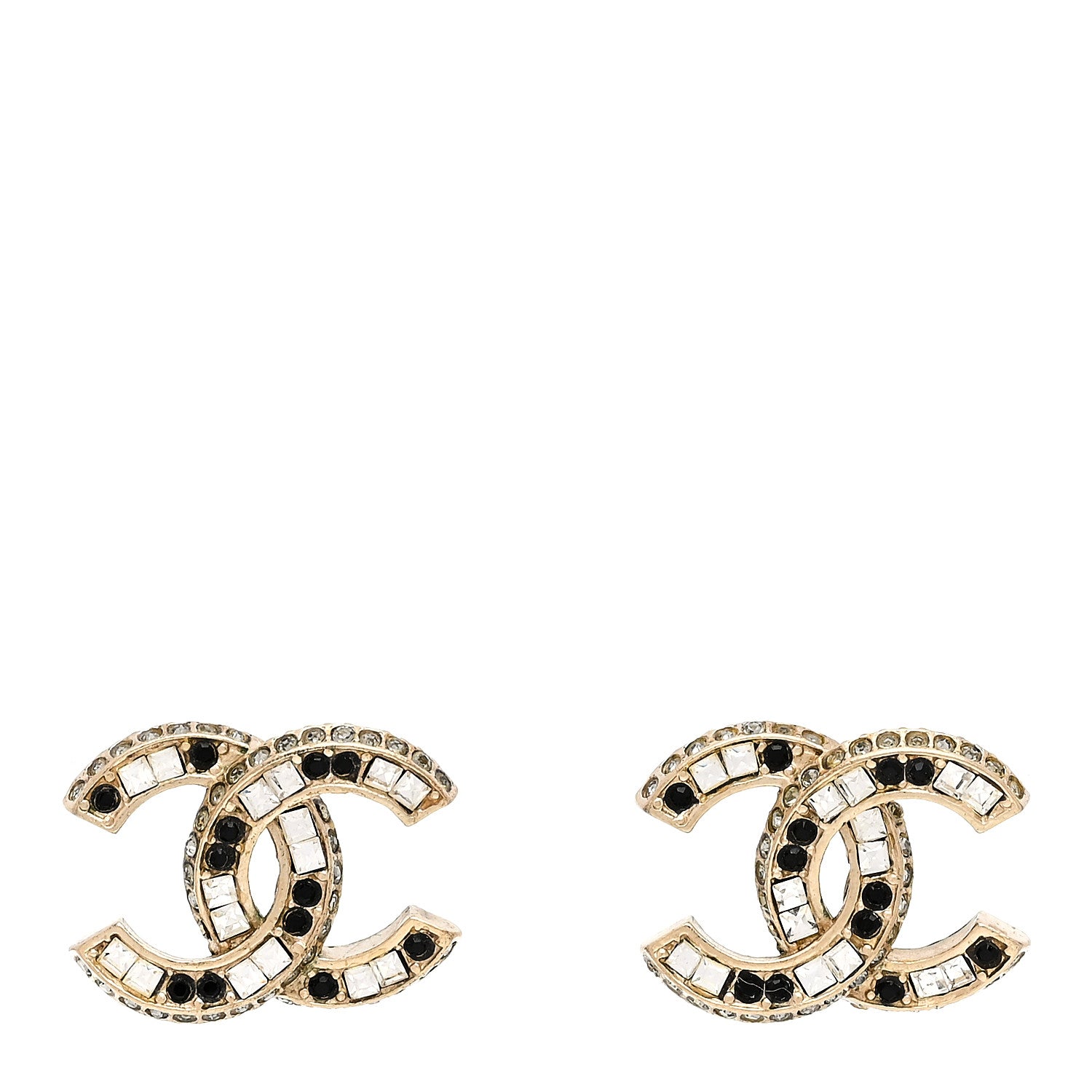 Chanel Baguette Crystal CC Earrings Gold Black 1 of 5