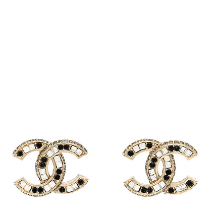 Chanel Baguette Crystal CC Earrings Gold Black 1 of 5