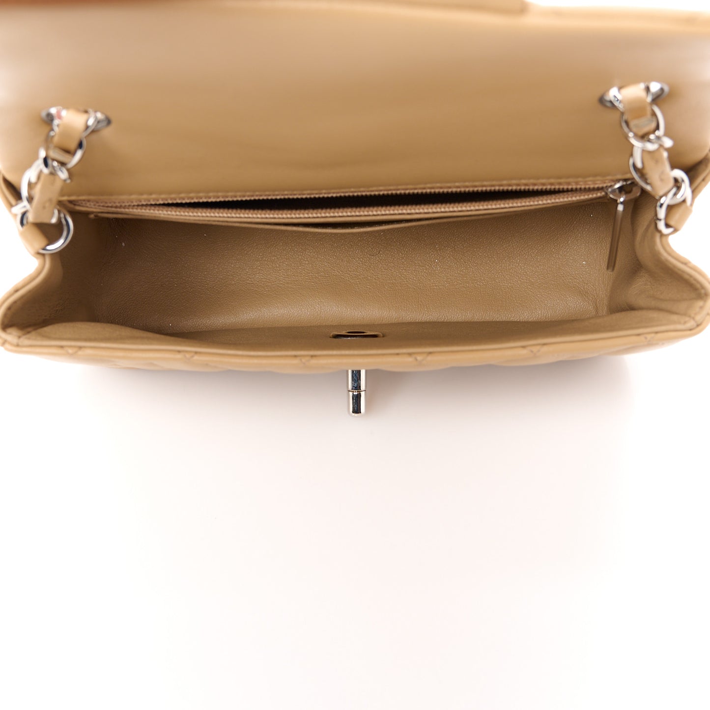 Lambskin Quilted Mini Rectangular Flap Beige