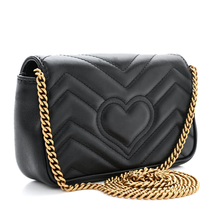Gucci Calfskin Matelasse Super Mini GG Marmont Shoulder Bag Black 3 of 11