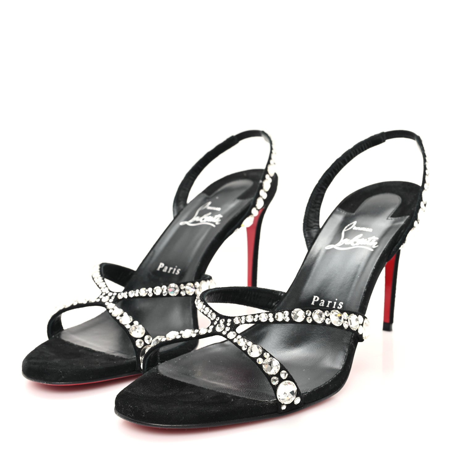 Christian Louboutin Veau Velours Strass Emilie 85 Sandals 41  Black 4 of 9