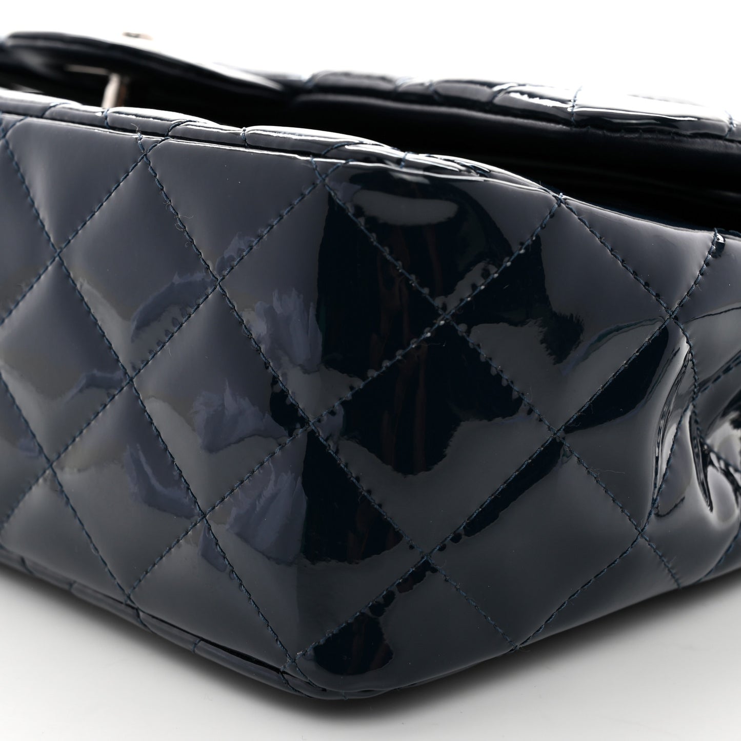 Patent Quilted Jumbo Double Flap Navy