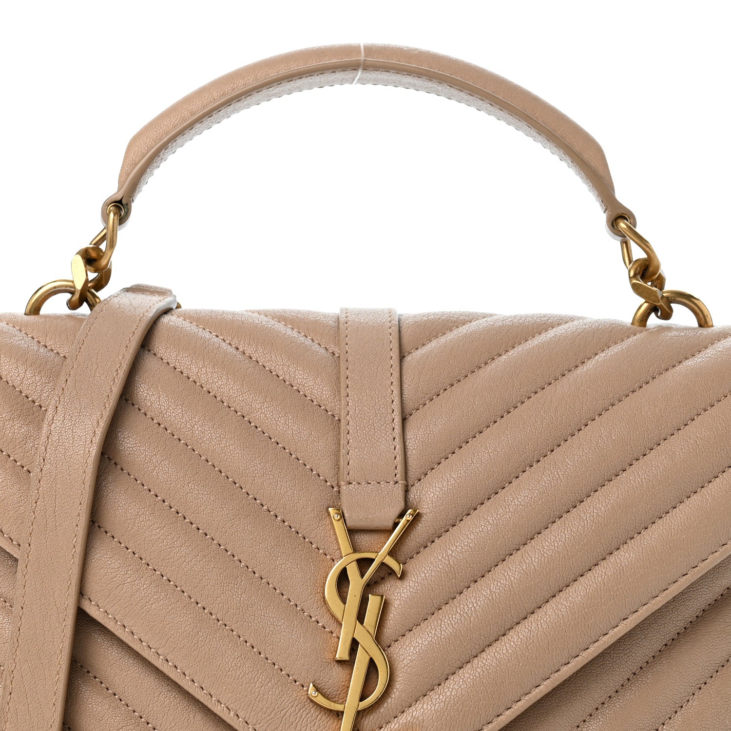 Saint Laurent Sheepskin Matelasse Chevron Monogram Medium College Bag Dark Beige 8 of 13
