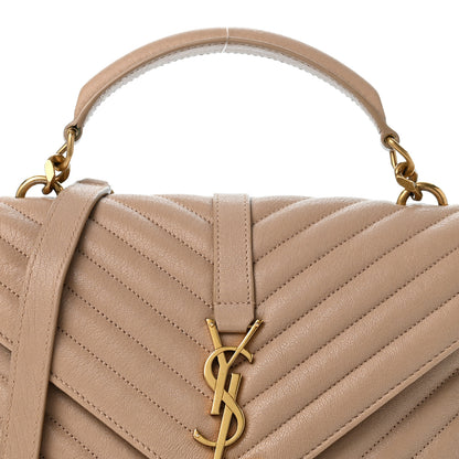 Saint Laurent Sheepskin Matelasse Chevron Monogram Medium College Bag Dark Beige 8 of 13