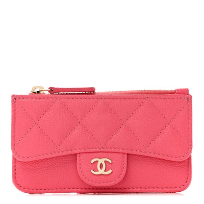 Chanel Caviar Quilted Flap Zip Card Holder Dark Pink 1 of 7