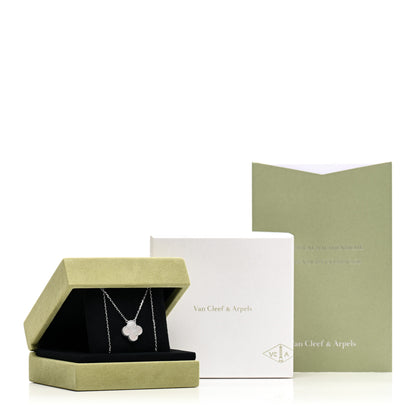 Van Cleef & Arpels 18K White Gold Mother of Pearl Vintage Alhambra Pendant Necklace 5 of 5