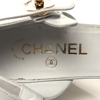 Chanel Lambskin Patent Cap Toe Mary Jane Wedge Pumps 41 White Black 8 of 9